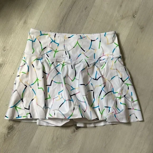 Athleta Women's White Print Ace Tennis Skort Stripe Sz Small - Picture 2 of 6